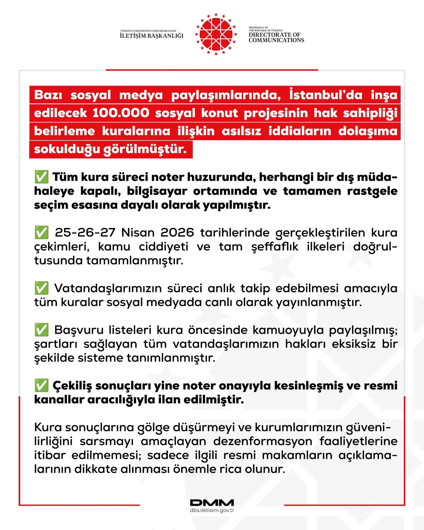 DDM'den sosyal konut kurası açıklaması